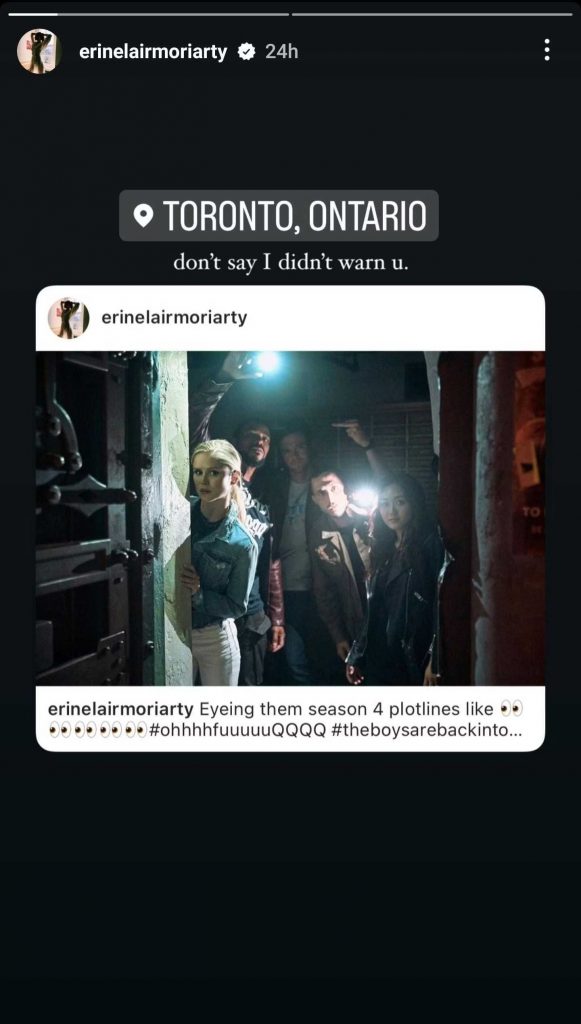 The Boys Seazon 4 Erin Moriarty Instagram Story